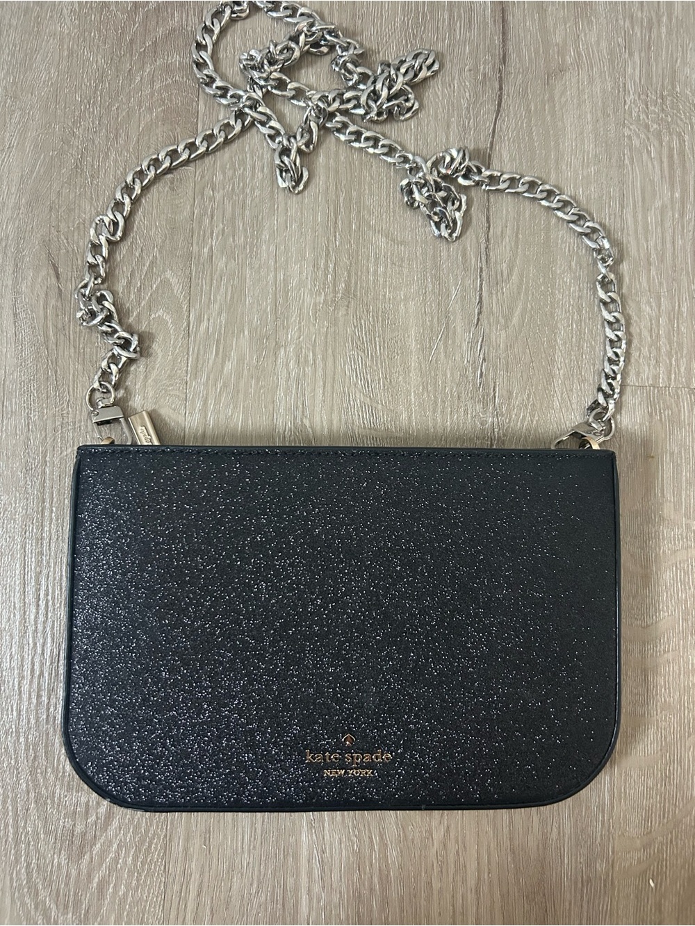 kate spade Black Glitter Crossbody with Silver Chain